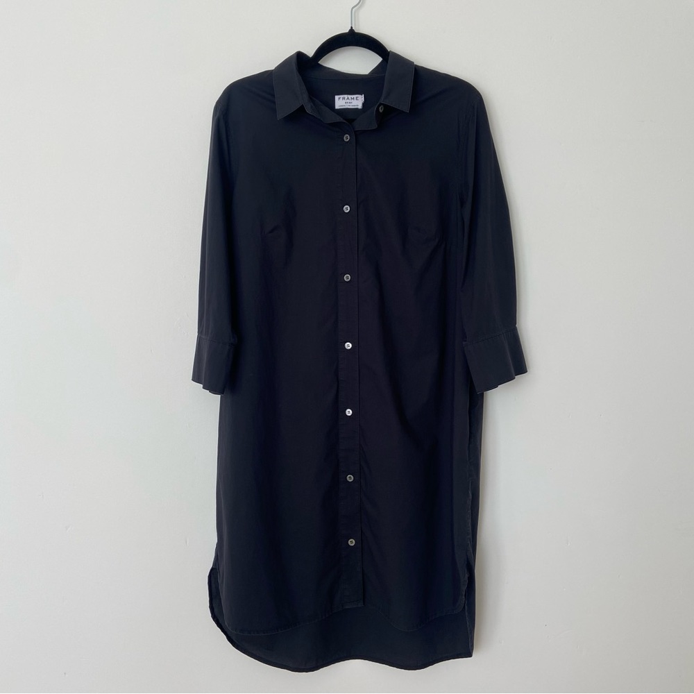 FRAME Le Poplin Shirt Dress in Black size Large
